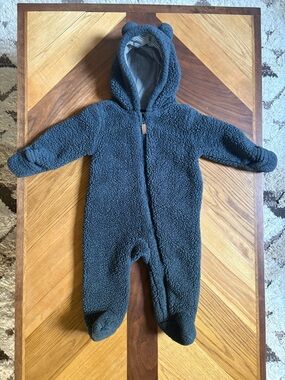 Carter's Charcoal Sherpa Hooded Footed Baby One-Piece